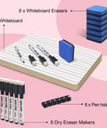Six Pack Double Sided 9x12 Whiteboards With Lined Surfaces For Kids And Classroom Use, shown with markers and erasers