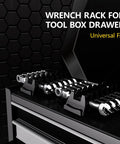 Magnetic Modular Wrench Organizer Set With Wrench Holder And Drawer Rack displayed in a toolbox, showing metric and SAE labels.