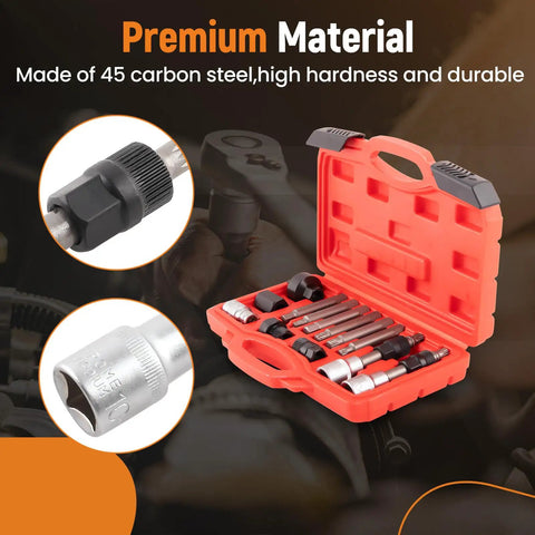 13 Piece Alternator Freewheel Pulley Removal Socket Bit Set For Auto Repair And Garage DIY Pro Grade Heavy Duty Tools Kit