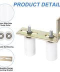 Two Pack Gate Guide Rollers With L Bracket For Sliding Gates 40mm Nylon Rollers With Sealed Ball Bearings Fits Gates Up To Two And Fifteen Sixteenths Inches Wide Universal Gate Guider For Sliding Doors White visible with close-up on roller and bracket details
