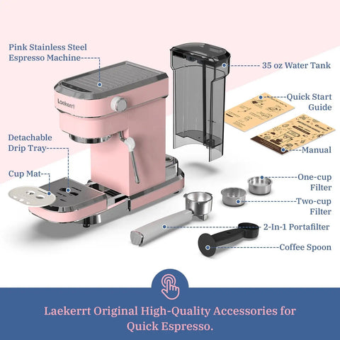 Professional Espresso Machine With 20 Bar Pump And Milk Frother Steam Wand For Cappuccino And Latte At Home Stainless Steel Easy To Use Great Gift For Women Wives Daughters Moms Pink