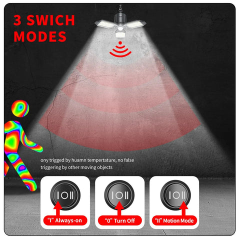 Plug In Garage Light With Motion Sensor 80W 8000LM Deformable LED Shop Light demo with motion detection and switch modes