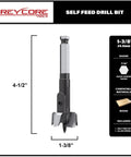 Pro Grade Self-Feed Drill Bit For Woodworking, 1-3/8 Inch, Single-Cutter Boring Bit With Aggressive Feed Screw Thread For Fast, Smooth Drilling - Greycore Tools