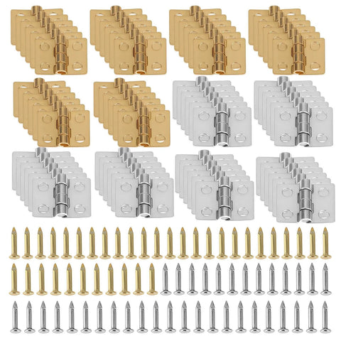 72 Pack Mini Hinges For Crafts Brass Tiny Hinges For Wooden Boxes Jewelry Boxes Dollhouses DIY Miniature Cabinets And Closets With 288 Mounting Nails 10 By 8 Mm Gold And Silver