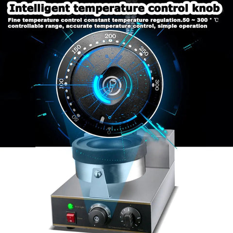 Judyssy Electric Panini Press And Waffle Maker With Adjustable Temp Control 50-300c showing an intelligent temperature control knob.