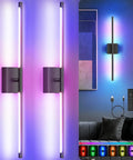 SyncGlow 10000mAh Battery Operated Wall Sconces Set of 2, Black-29Inch with vibrant lighting on a wall.