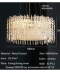 Luxury Led Ceiling Pendant Lights Home Living Dining Room Lighting Crystal Chandeliers Indoor Hanging Fixtures for Kitchen Island, chrome finish, 80cm diameter.