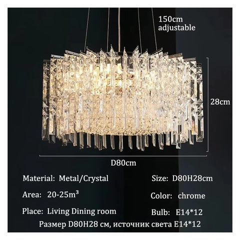 Luxury Led Ceiling Pendant Lights Home Living Dining Room Lighting Crystal Chandeliers Indoor Hanging Fixtures for Kitchen Island, chrome finish, 80cm diameter.