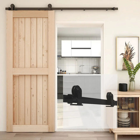 6-Foot Sliding Barn Door Hardware Kit For Single Wood Door Heavy-Duty T-Shaped Black Track System DIY Ready
