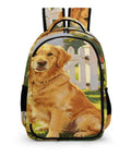 Red Mailbox Yard Pup Printed Backpack For Everyday Use with dog design, large, durable polyester, unisex, easy to clean, front view