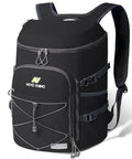 Beast Mode Backpack Cooler Keeps Drinks Ice Cold For Twenty Hours With Hella Leakproof Seals For Hiking Summer Travel Beach Outings Or Weekend Getaways In Durable Black, with front zippered pocket and adjustable straps.