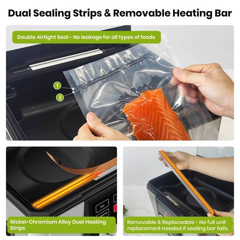 Gasbye Chamber Vacuum Sealer, stainless steel, 5.3QT large chamber, replaceable 11.5 inch sealing bar, includes 30 bags