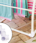 32 Pack One Half Inch 3 Way PVC Fittings Furniture Grade Elbow Connectors in use on drying rack frame