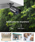 4 In 1 1080P CCTV Bullet Camera For Indoor Outdoor Use With Easy Install Night Vision Weatherproof Metal Housing TVI CVI AHD CVBS Compatible showing outdoor installation under rain.