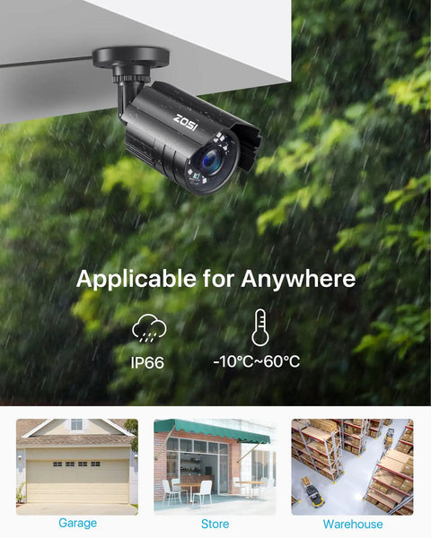 4 In 1 1080P CCTV Bullet Camera For Indoor Outdoor Use With Easy Install Night Vision Weatherproof Metal Housing TVI CVI AHD CVBS Compatible showing outdoor installation under rain.