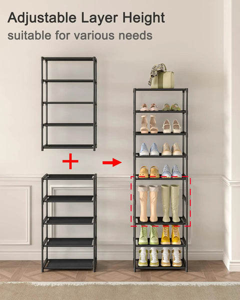 Slim 5 Tier Shoe Rack For Tight Spaces 16.3 Inch Wide Narrow Space Saving Organizer Made From Lightweight Nonwoven Fabric
