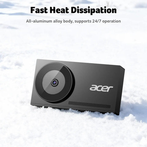 Crisp 4K Webcam For Pc And Mac With Sony Sensor, placed in snow, showcasing fast heat dissipation and aluminum body.