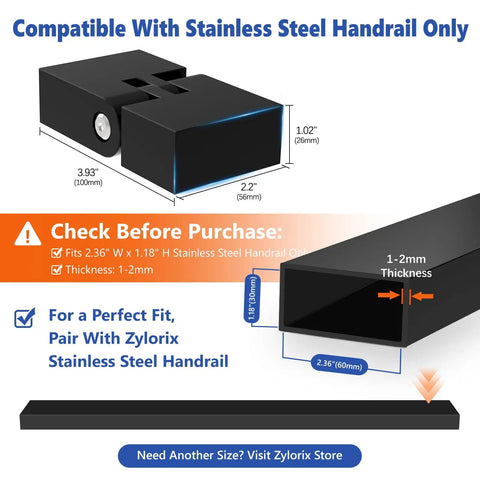 180 Degree Adjustable Vertical Pivot Connector For 2.36 In W By 1.18 In H Rails Seamless Cable Railing System Fit Easy Install No Welding Required Simply Insert And Tighten To Secure. Black POM connector for 2.36" x 1.18" stainless steel handrail