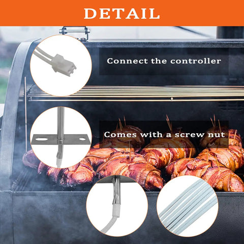 Plug And Play RTD Temperature Sensor Probe Replacement For DLX And Woodwind Pellet Grills, PG24-44 Compatible, Easy Install, OEM-Style Replacement Part, Durable Grill Temperature Probe For Consistent Grilling installed on pellet grill, with connector, screw, nut, and metal probe detail