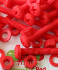 No Sweat 20 Piece Red Polypropylene Fastener Kit M6 X 60mm Phillips Pan Head Bolts With Nuts And Washers in red with smooth finish.