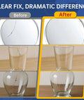 Before and after repair with Crystal Clear Glass Adhesive For Cracks And Repairs Heavy Duty Waterproof And Heat Resistant Glue