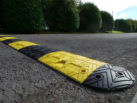 Eco XPT Speed Bump Kit With Cable Channel For Private Roads And Parking Lots Heavy Duty Plastic Rubber Reflective Black Yellow