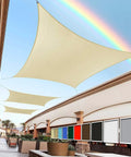 Beige 8x12 Rectangle Sun Shade Sail With UPF50 Plus 95 Percent UV Blockage, Beefy 200GSM Heavy Duty Canopy Mesh, Water And Air Permeable Patio Shade Cover, Commercial Grade, Tight Curve Edges To Prevent Sag, Custom Sizing installed over outdoor patio