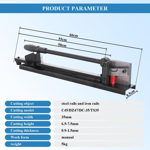 Pro Grade Manual DIN Rail Cutter for Aluminum Guide Rails 35mm Wide with Measuring Ruler and grip handles