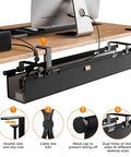 38 Inch Under Desk Cable Management Tray With Clamp And Screw Mount No Drill Setup for office and home, installed under wooden desk.