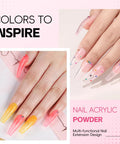 All-In-One Acrylic Nail Kit For Beginners With Drill And UV Light Includes Glitter Powders Rhinestones Gems And Essential Nail Art Tools For DIY Pro Grade Spa Quality Nails At Home showcasing colorful acrylic nail designs.