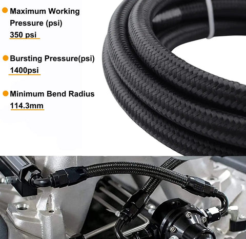 8AN Braided Hose 10Ft Beefed Up Heavy Duty High Pressure Fuel Line and Transmission Cooler Kit AN8 Stainless Steel Push Lock