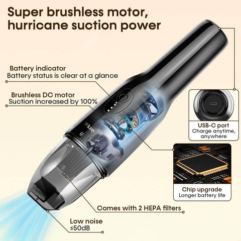 Powerful Cordless Handheld Vacuum Cleaner With 16000 Pa Suction And Brushless Motor Rechargeable Lightweight Portable
