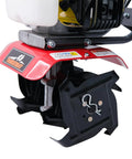 Close-up of 40Cc Gas Powered Tiller with Adjustable 4 Steel Tines and Compact Lightweight Rototiller features