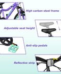 Girls 20 Inch Mountain Bike With Front Suspension For Ages 6 To 14 6 Speed Kids Bicycle highlighting frame, seat, pedals, and strip.