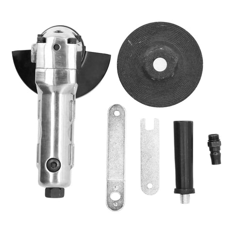 Tough As Nails 4 Inch Pneumatic Air Angle Grinder Cranking Out 11000 Rpm with tools and accessories for metal work.