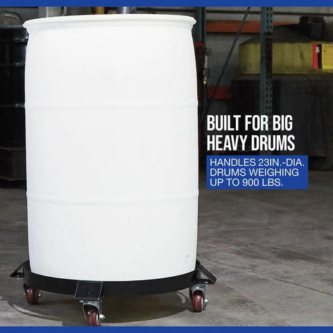 Bad Boy Heavy Duty Drum Dolly Cart Built For 55 Gallon Barrels Featuring A Knockout Nine Hundred Pound Load Capacity And Rust Resistant Powder Coated Steel Frame To Haul Oils Safely Around The Workshop With Zero Stress