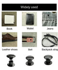 Hella Durable Chicago Screws 200 Pieces Black Flathead Leather Rivets For Bags Belts And Photo Albums Quick Twist Setup Tight Grip Smooth Finish Real Talk Best Gear For Any Leather Craft Project 5Mm X 6Mm shown in applications like books, wallets, jeans, and backpacks.