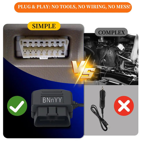 Comparison of OBD2 to USB C Dash Cam Power Adapter With Hardwire Kit and Parking Mode, Low Voltage Protection 11.6 to 23.4V.