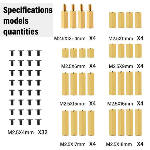 64 Piece Brass Spacers Standoffs Screws Kit For Raspberry Pi 5 And M.2 NVMe PCIe Peripheral Board Includes M2.5 Screws