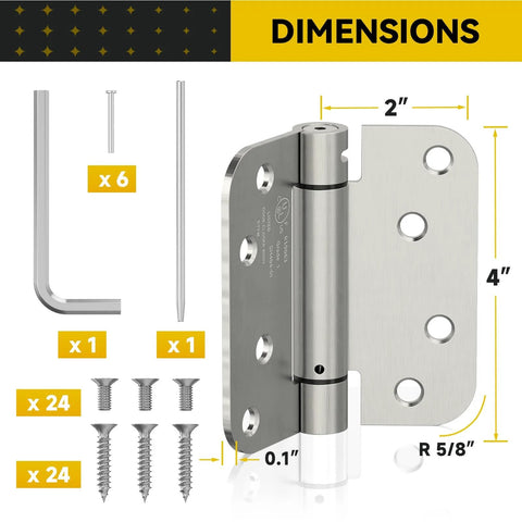Front view: JOYNY 3-pack 4-inch brushed nickel self-closing door hinges with screws