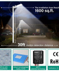 100W Solar Street Light With Motion Sensor illuminating driveway, 6000K LED Flood Light, IP65, 10000 Lumens for outdoor use