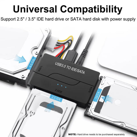 Three In One Universal SATA IDE To USB Drive Reader For 2.5 And 3.5 HDD SSD And DVD CD Optical Drives With Fast 5Gbps Data Transfer Grab And Go Backup And Recovery For Old Legacy Drives, black USB adapter