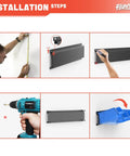 Installation steps for Wall Mounted Tool Organizer Bins With 8 Plastic Bins And 2 Metal Tracks For Garage And Craft Room Storage.