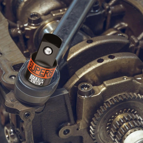 Heavy Duty Eight Piece Impact Socket Adapter Set Made From Premium Chrome Vanadium Steel, shown on engine component.