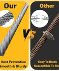 Comparison of 3/16 Inch Wire Rope Kit, 50 Ft 304 Stainless Steel Cable With 7x19 Strand Core Vs competitor's product