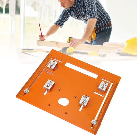Rock Solid Circular Saw Base Plate Featuring Dead On Accurate Scale Markings For Smooth Router Table Insert and Clean Woodworking Cut Setup With Killer Mounting Hardware, orange mounting plate with scoring guides.