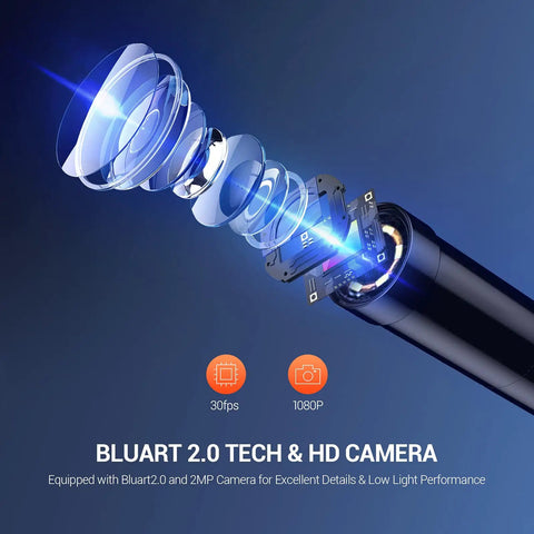 Close-up of 5.5mm Ultra Slim Industrial Endoscope With 1080P Borescope Camera lens components and Bluart 2.0 technology