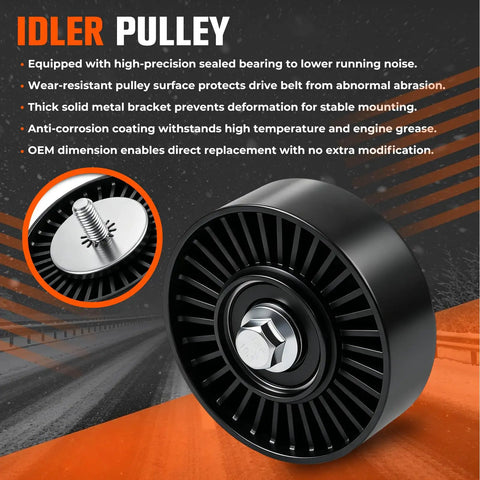 Upgrade Your BMW 3.0L Ride Smooth With A Fresh Serpentine Drive Belt Tensioner And Idler Pulley Kit For 2006 To 2013 Models Like The 325i 328xi And X3 That Keep The Engine Purring Without Any Weird Noises Or Slippage, black idler pulley with bolt