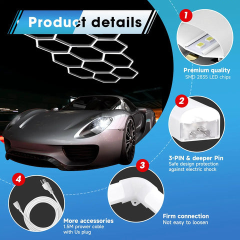 Hexagon LED Garage Light 72 Pack 79200LM Honeycomb Panels Hella Bright with car under hexagon lights and product details
