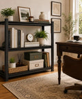 Big Time 3 Tier Metal Bookshelf With Adjustable Storage Shelves Built Rock Solid From Thick Cold Rolled Steel in a home setting.